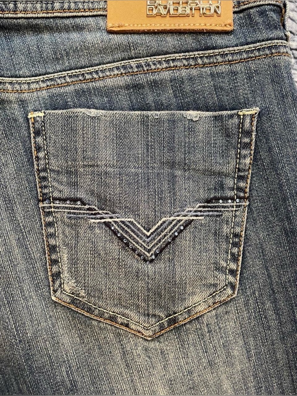Y2K Buffalo David Bitton Kristina Low Rise Loose Jeans 28 Rhinestone Pockets - Picture 7 of 8